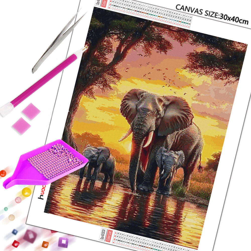 Huacan Elephant Sunset Landsca - Resin Art Wallpaper ulasan dan harga